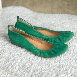 J Crew Green Suede Ballet Flats
